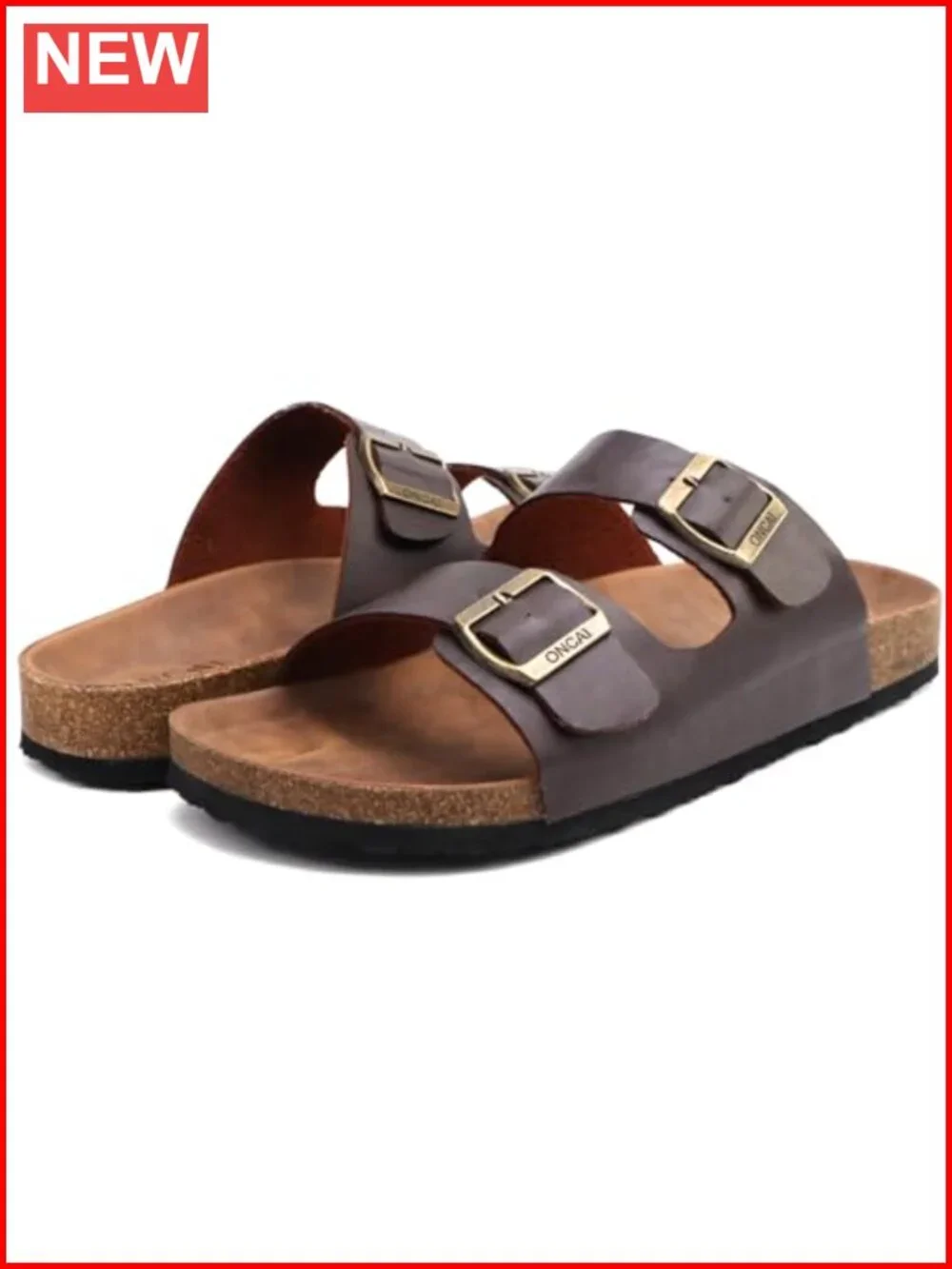 Men's Slide Sandals with Adjustable Buckle Straps Cork Footbed
